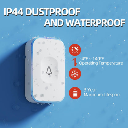 Wireless Doorbell 1200 Feet Waterproof Doorbells for Home with 36 Melodies 4 Volume levels, Flash Led Light (1 Receiver&1 Touch Button White)