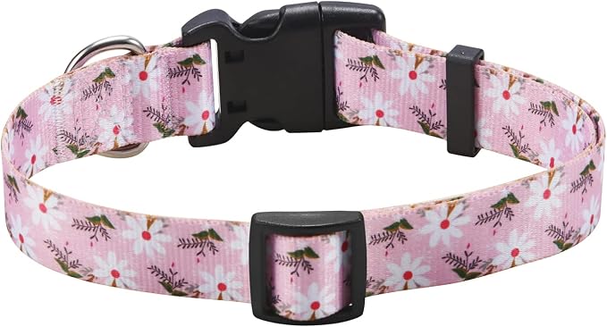 Mihqy Dog Collar with Bohemia Floral Tribal Geometric Patterns - Soft Ethnic Style Collar Adjustable for Small Medium Large Dogs (Pink White Flower,S)