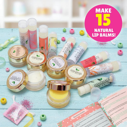 Kalakaram DIY Lip Balm Making Kit - Make 15 Lip Balms with Shea & Kukum Butter, Beeswax, Vitamin E Oil, Grapeseed & Essential Oils, DIY Activity Kit for Kids & Craft Kit for Girls 9-12
