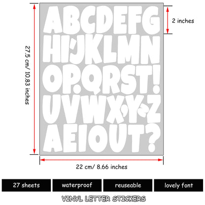 Bemeol Bulletin Board Letters 1026 Pieces 2 Inch Alphabet Letter Stickers Self Adhesive Sticker Letters for Bulletin Poster Board Classroom Mailbox Door Home Decor(White)