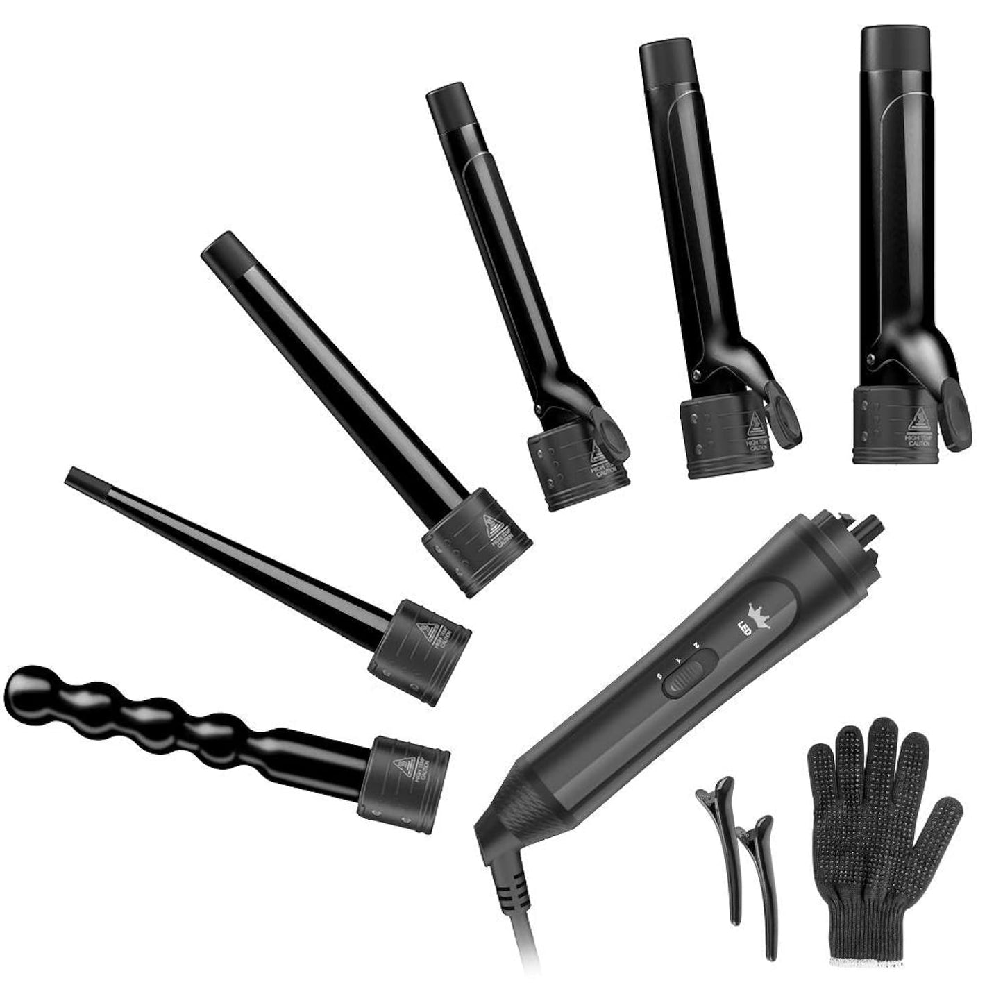 6-in-1 Curling Iron, Professional Instant Heat Up Hair Curling Wand Set with 6 Interchangeable Ceramic Barrels (0.35'' to 1.25'') and 2 Temperature Adjustments, Heat Protective Glove & 2 Clips