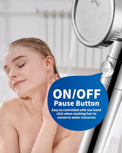 Filtered Shower Head for Hard Water with Stop, High Pressure 4-Mode Shower Heads Built-in Power Spray to Clean Corner, Tub & Pets, Water Softener Handheld Shower to Remove Chlorine & Fluoride