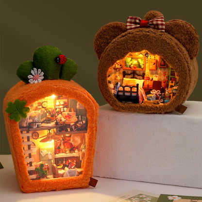 DIY Miniature Dollhouse with LED Lights Creative Modern Cabin Handmade Mini House Model, Furniture Scene, Mini Decorative Wooden Craft