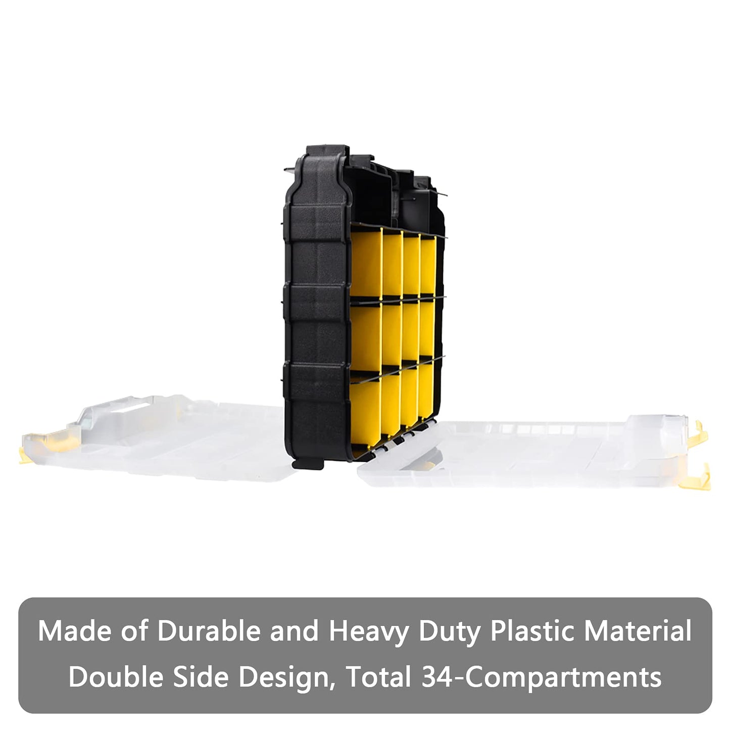Tools Organizer Box Small Parts Storage Box 34-Compartment Double Side Hardware Organizers with Removable Plastic Dividers for Screws, Nuts, Nails, Bolts