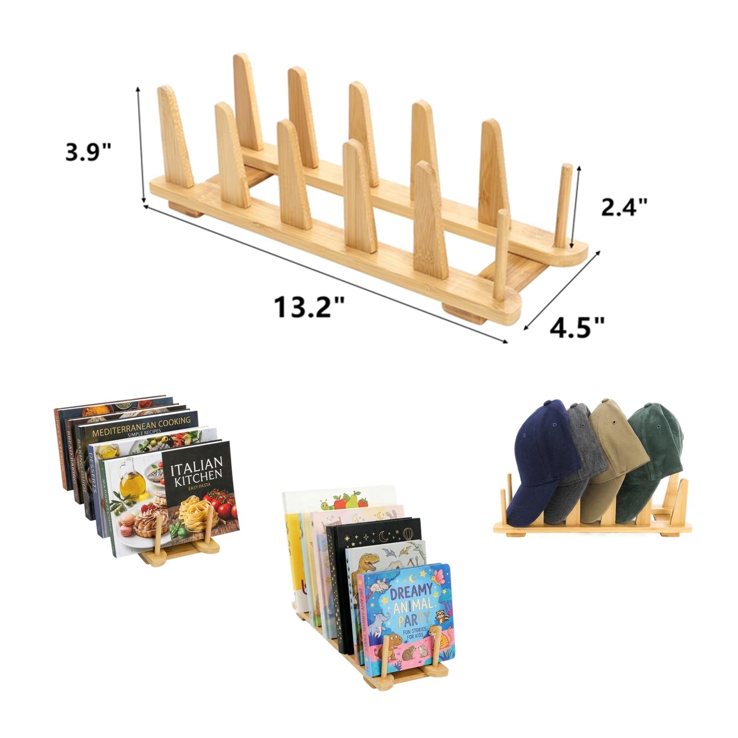 Yopay 2 Pack Book Display Stand Bamboo, 5 Tier Puzzle Record Rack Easel Holder for Vendors, Counter Retail Display for Magazine Art Print, Hat Organizer for Baseball Caps