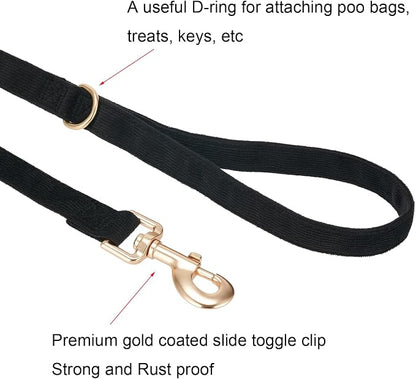 Soft Corduroy Dog Collar and Leash Set Adjustable Durable Dog Collars with Metal Buckle and Lead for Large Dogs,Black