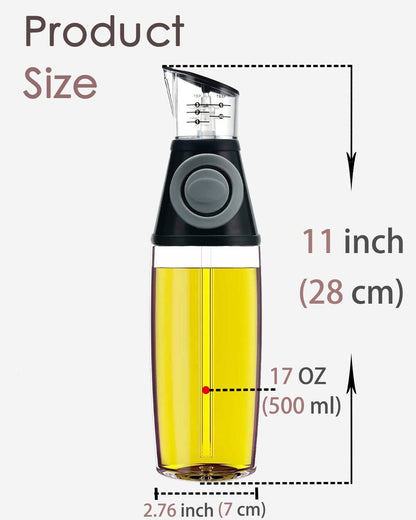 KITLAB Oil Dispenser Bottle, 17oz Olive Oil Dispenser Oil Sprayer, Clear Glass Refillable Oil and Vinegar Dispenser Bottle with Measuring Scale Pump for Kitchen, Cooking, Salads, Baking Frying