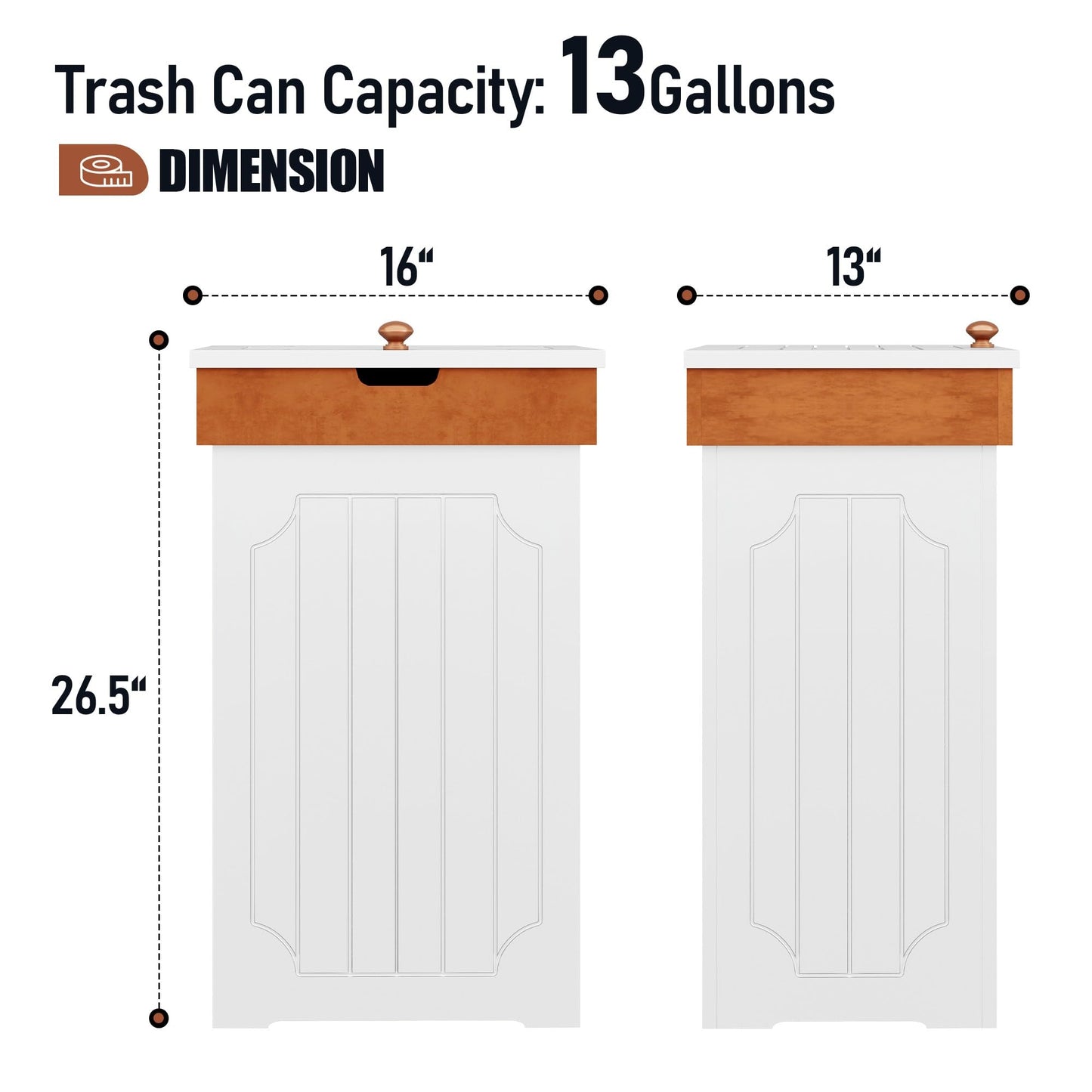 Function Home Trash Can Cabinet, 13 Gallon Kitchen Garbage Can, Wood Recycling Trash Bin, Freestanding Dog Proof Trash Can, Farmhouse Trash Cabinet with Lid for Home Kitchen Bathroom, White