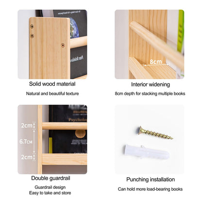 Hanging Bookshelf Magazine Rack - Wooden Magazine Holder with 3 Pockets, Folder Organizer Bin for Magazines, Books, and Newspapers - Literature Storage Solution
