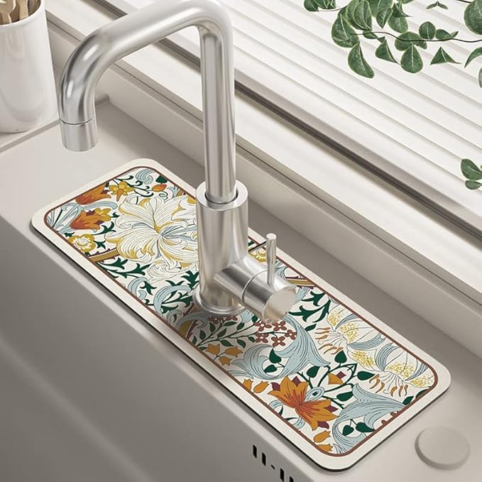 2PCS Fantasy Style Faucet Draining Mat, Faucet Draining Mat
