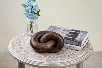 Eximious India Knot Coffee Table Home Console Table Decor Items Book Shelf Decor Accents Living Room Wood Knot Decor Chain Link Decor - Housewarming, Anniversary Wedding Gift Ideas (Walnut Wood)