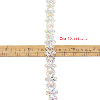 PEARLY JUN Rhinestone Chain Trim AB Gold Applique Embellishment Crystal Wedding Bridal Costume Sewing Bling Trim for Jewelry DIY Necklace Bags Parties