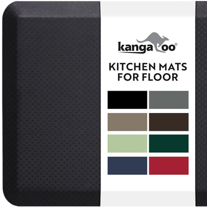 KANGAROO Thick Ergonomic Anti Fatigue Mats for Kitchen Floor, Cushioned Standing Office Desk Mat, Waterproof Scratch Resistant Topside, Supportive All Day Comfort Padded Foam Rugs, 17x24, Black