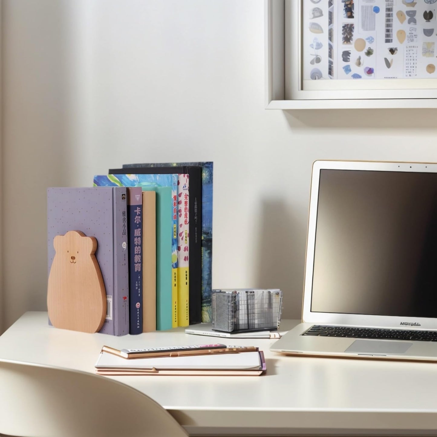 Cute Panda-Shaped Book Ends for Shelves, Detachable Design Bookends for Heavy Books, with Anti-Slip Foam Pads, an Ideal Gift for Book Fans (Pack of 2,Beech Wood Panda)