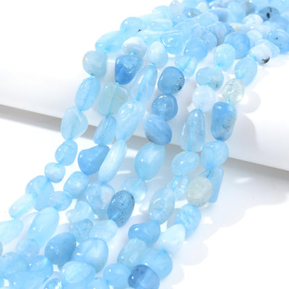 PLTbeads Aquamarine Pebble Nugget Oval Free Tumbled Stone 6-8mm Natural Gemstone Loose Beads Approx 15.5 inch for DIY Jewelry Making