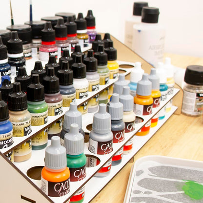 Hartem - Paint Organizer and Storage | Painting Holder Stand for Model Paints & Brushes | Acrylic Paint Rack for Miniature Painting | 52 Bottles (0.61 fl oz) + 8 Bottles (1.18/2.03 fl oz) + 22 Brushes