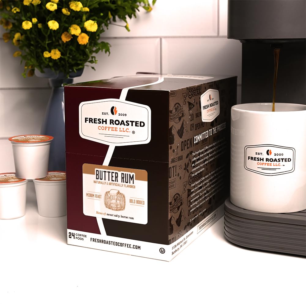 Fresh Roasted Coffee, Butter Rum, Flavored Coffee Pods, K-Cup Compatible, 24 Count