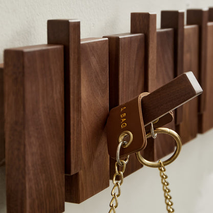 QUELLANCE Wooden Coat Hooks Wall Mounted, Coat Rack Hanger Wall Mount with 4 Hooks, Heavy Duty Coat Hooks for Hanging Coats/Keys/Hats/Robe&Towels/Plants/Bags, Home Decor Gift, Walnut