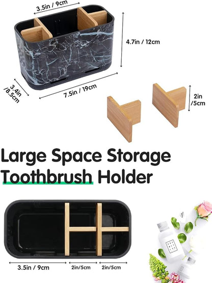 Marble Toothbrush Holders, 5 Slots Bamboo Toothbrush and Toothpaste Holder