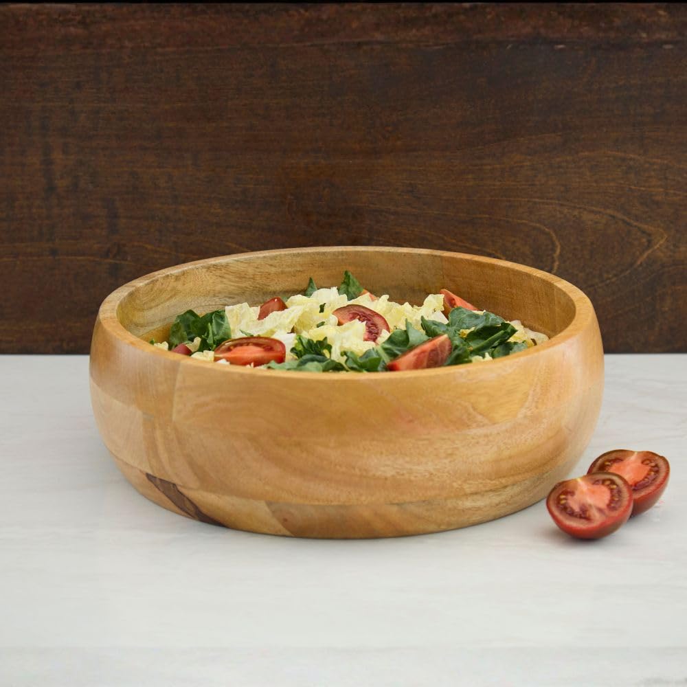 Round Wood Salad Bowl Set, Mango Wood, Small 11 Inch and Large 13 Inch, Natural Finish, Serving Bowls for Fruits and Salads (Set of 2)