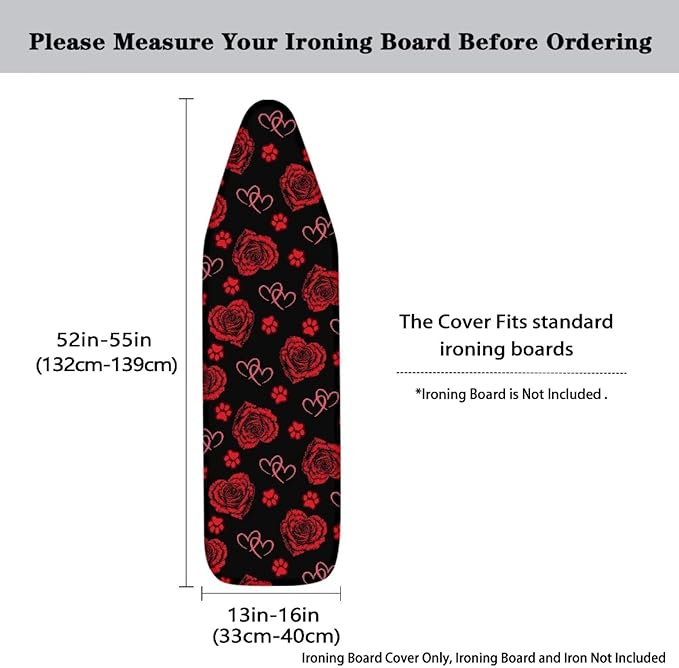 Rose Paw Ironing Board Cover and Pad, Thick Scorch Resistant Padding Heavy Duty