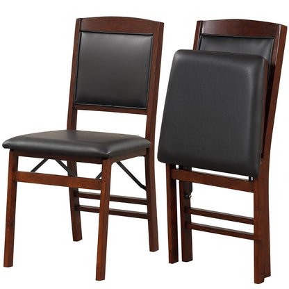 COSTWAY Folding Dining Chairs Set of 2, Wooden Kitchen Side Chairs w/Padded Seat, Solid Wood Frame, 400 LBS Load Bearing, No Assembly Needed, Vintage Foldable Chairs for Dining Room, Living Room