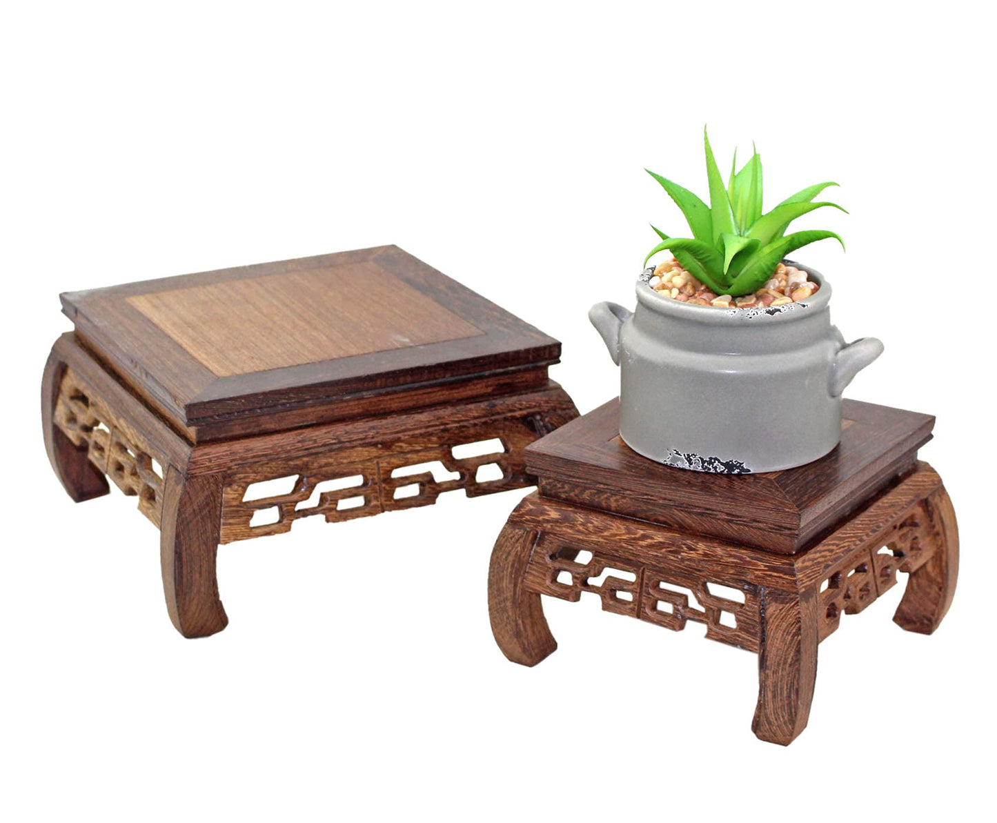 GOLDY&WENDY Chinese Style Wooden Base Rosewood Carved Flower Bonsai Display Stand Art Antique Furniture Decoration