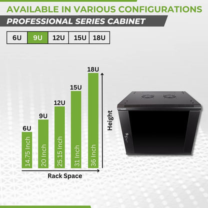 Navepoint 9U Deluxe IT Wallmount Cabinet Enclosure 19-Inch Server Network Rack with Locking Glass Door - Black