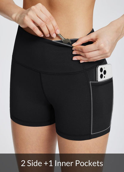 baleaf Gym Workout Shorts Women 3" Biker Yoga Spandex Running Volleyball Tummy Control Compression Short with Pockets Black XL