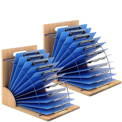 conifrag 2 Pack Clipboard Holder - 12 Layer Clipboard Storage Rack Wooden Clipboards Organizer with Sturdy Metal Shelf for Classroom Office Desk Essentials Supplies Workshop Teacher Must Haves