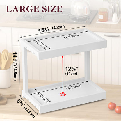 MARTY 2 Tier 15.75"x8.9" Large Countertop Shelf Organizer Spice Rack, Coffee Station Organizer for Mugs Cups, Wooden Shelf Desktop Storage Organizer for Kitchen Bathroom Home Office (White)