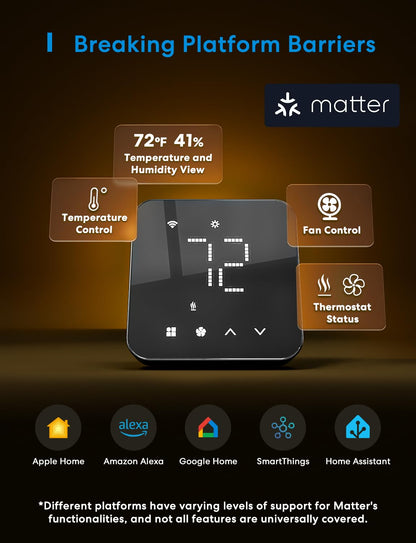 meross Smart Thermostat for Home, WiFi Thermostat Works with Matter, Alexa, Apple Home, Google Assistant, App & Voice Control, 7x24h Scheduling, Energy Saving, C-Wire Required