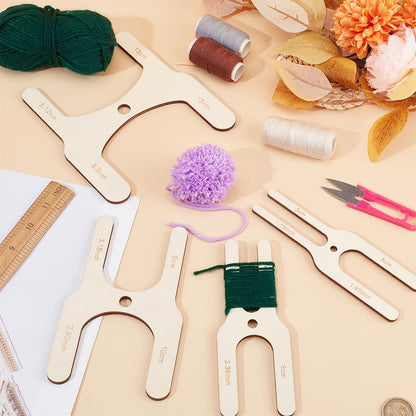 BENECREAT 4Pcs 8 Sizes Wooden Pompom Maker Fluff Ball Weaver, H-Shaped Wool Ball Making Tool Wood Pom Pom Maker Kit for Needle Craft DIY Wool Knitting Craft
