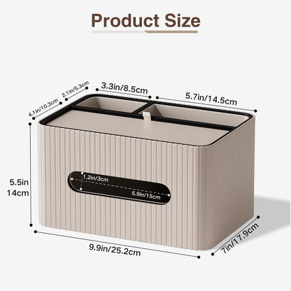 KINGFOM Leather Tissue Box Cover with Storage Tray, Decorative Tissue Box Holder Organizer for Office Desk, Bedroom & Nightstand, Remote Control Holder for Perfume, Watch, Glasses, Pens (Mocha Beige)