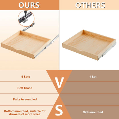 Sintuff 4 Pack Wooden Pull out Tray Cabinet Organizer Gentle Close Roll out Shelves for Kitchen Cabinets Fully Assembled Slide Pantry Shelves (26'' X 21'')