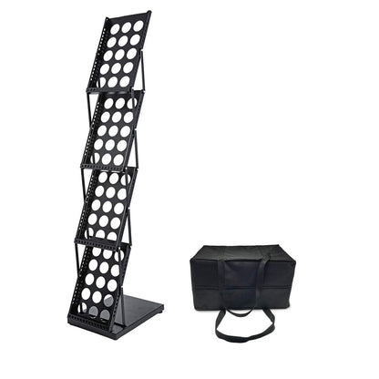 Polmart 4-Tier Brochure Literature Display Floor-Stand Rack with Adjustable Pockets. Portable Collapsible Design with Carry Bag for Trade Shows, Offices, Retail Stores (Black)