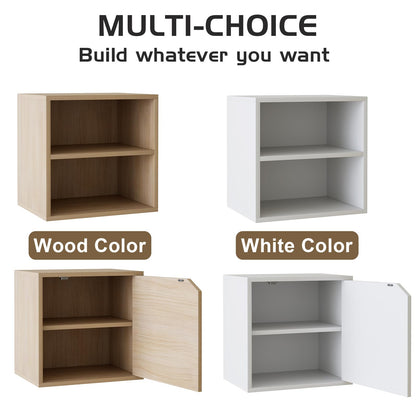 Garden 4 you Cube Storage Organizer Shelf, 2 Tiers Stackable Bookshelf, Wooden Display Bookcase with 2 Cube Storage, Small Storage Cabinet for Living Room Bedroom, Natural