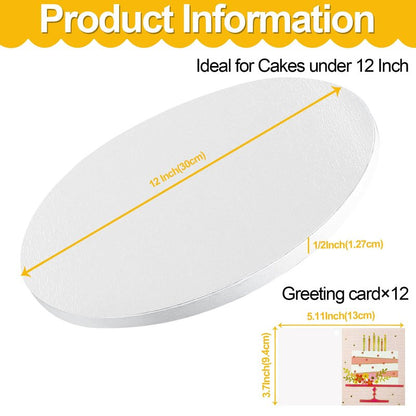 Hokimder 12 PCS Cake Boards 10 Inch Round, 1/2 Inch Thick Sturdy Cardboard Cake Drums, Food Grade White Cake Drum for Wedding, Birthday, Baking, Decorating, Corrugated Cardboard Base Base para Pastel