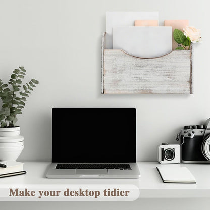 Suzile Wall Mounted File Holder Wood Magazine Holder Wall Hanging File Organizer for Office Mail Magazine Letter Paper Folder Organization (White)