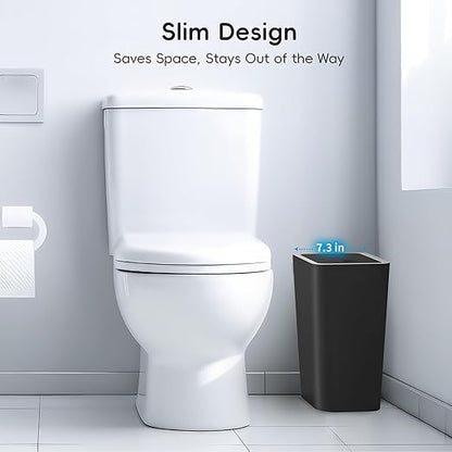 Lysam Small Trash Can, 3 Pack 4 Gallons Bathroom Garbage Can with Lid Press-Top, Small Waste Basket with Trash Bags, Slim Plastic Garbage Bin for Dorm, Office, Bedroom, Kitchen, Living Room (Black)