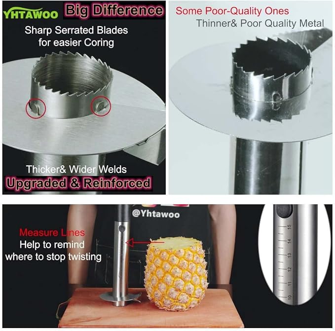 Pineapple Corer and Slicer [Reinforced sharp blades & Heavy duty & Durable], Yhtawoo Pineapple Cutter Corer Peeler, Stainless Steel Decorer Fruit Knife,Easy Core Remover