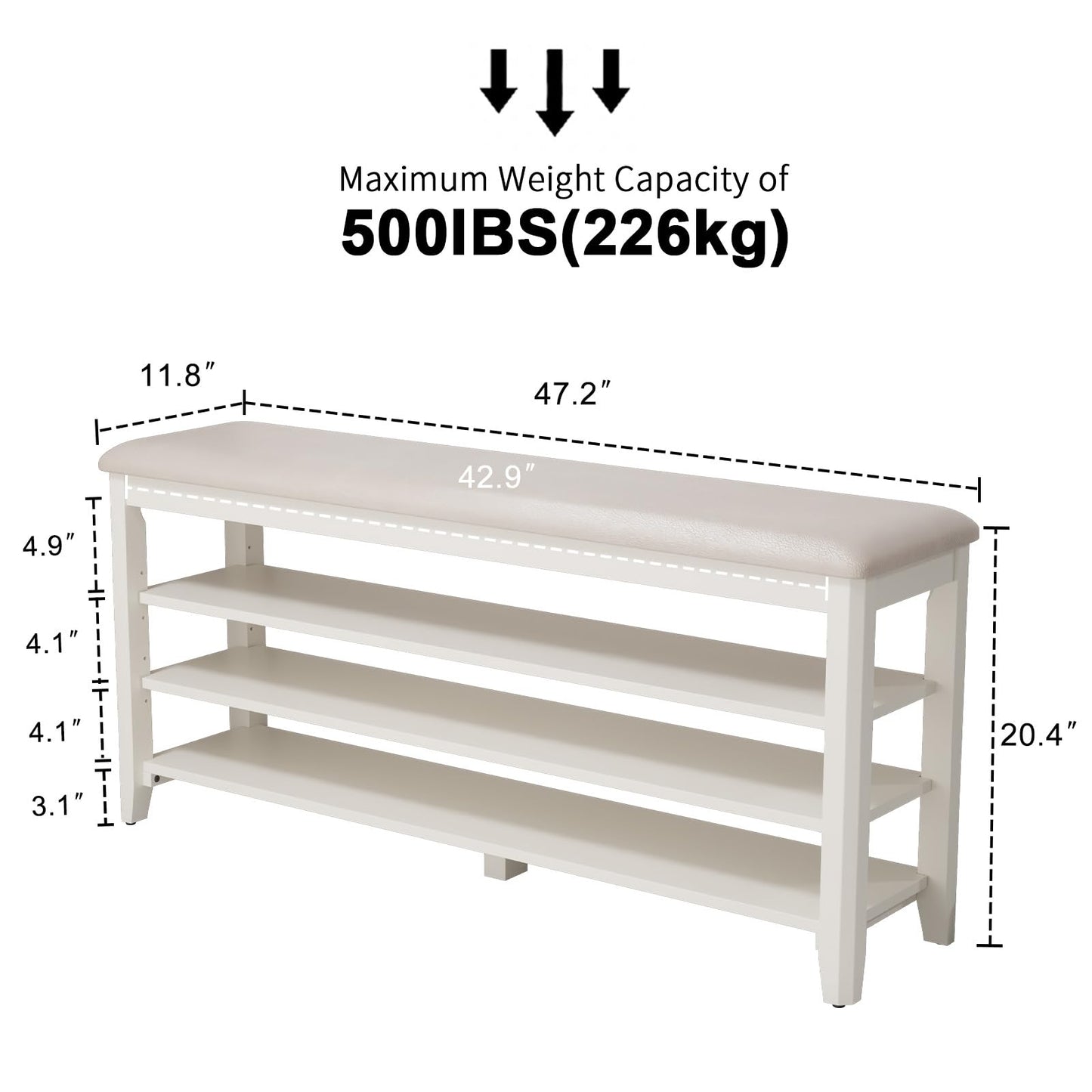 AQIMUELE Shoe Bench with Leather Cushion, 3 Tiers Shoe Storage Bench Height Adjustable, Walnut Wood Entryway Bench for Hallway, Mudroom