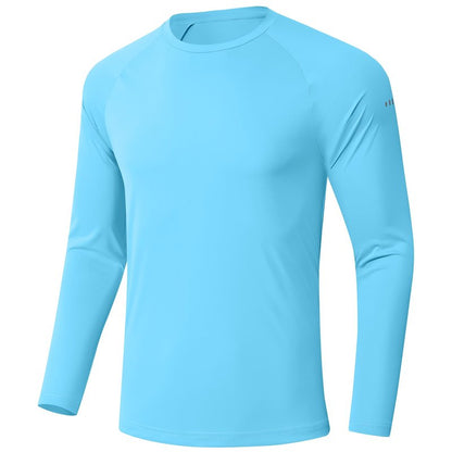 Men's Long Sleeve Rash Guard Swim Shirts UPF 50+ Sun Protection Dry Fit T-Shirt Athletic Tops for Running Hiking Fishing Sky Blue L
