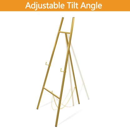 GALAGLAM Easel Stand for Signs, 57" Gold Easel Adjustable 4 Tier Floor with Chain Support, Metal Easels for Painting, Display Stand for Wedding Baby Showers Birthday Parties