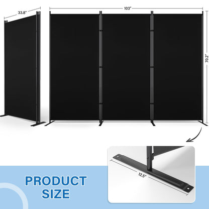 AKTOP Room Divider 3 Panel, Folding Fabric Wall Divider for Room Separation, Portable Room Partitions and Dividers 103"W x 70''H, Freestanding Privacy Screen for Office, Dorm, Studio, Classroom, Black