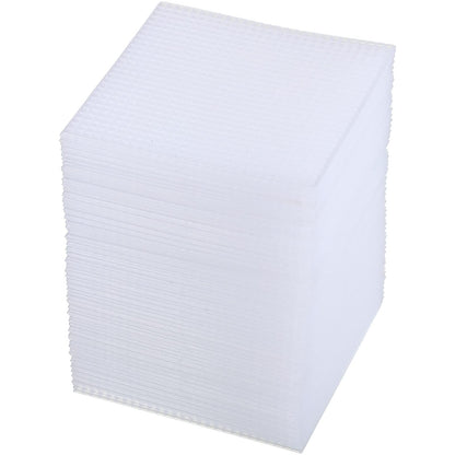 100 Pcs Square Plastic Canvas Mesh Sheets, 4.5'' Square Shape Needlepoint Canvas White Blank Canvas Plastic Mesh Mat for Needlework Embroidery Yarn Crafting Knit Crochet Project, 7 Count