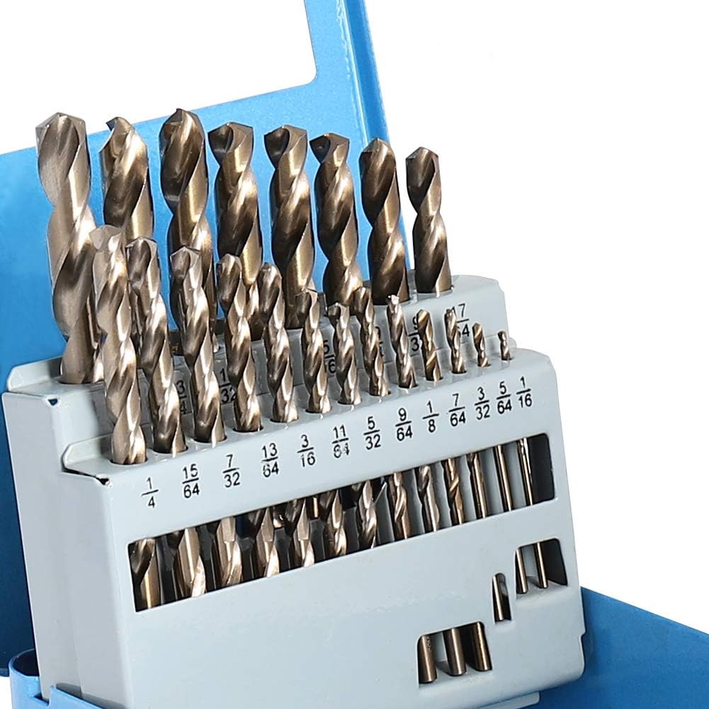 COMOWARE 21Pcs Drill Bit Set (1/16"-3/8"), M35 HSS Twist Drill Bits, Jobber Length, Straight Shank, Metal Drills bit Set for Steel, Stainless Steel/Iron/Wood/Plastic, with Metal Indexed Storage Case