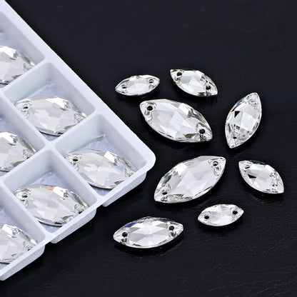 DONGZHOU Sew On Rhinestone Crystal Sewing Stone with Holes Navette Shape Sew On Beads Crystals Flatback Glass Rhinestone Gems Clothing Accessories for Costume, Clothes, Garments, DIY Crafts