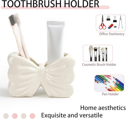 Bow Toothbrush Holder ， 2-Slot Toothbrush and Toothpaste Holder Cute Toothbrush