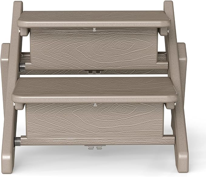 Dog Stairs and Steps, HDPE Plastic Wood Grain, 2-in-1 Foldable Pet Ramp for Small and Medium Dogs and Cats, for Bed Couch and Car, No Assembly Required, Supports Up to 150lbs